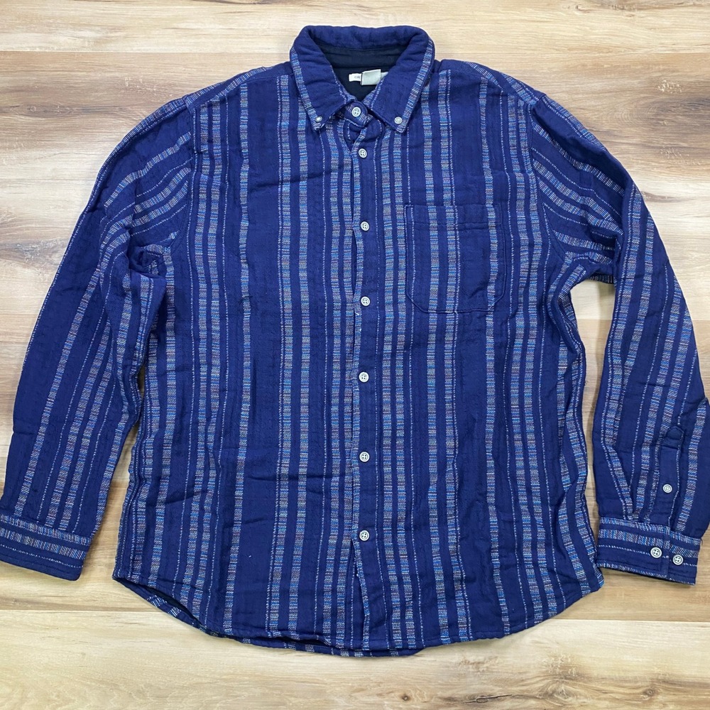 Carbon 2 Cobalt Double Cloth Shirt Size M Striped Cotton Long Sleeve Blue 133514